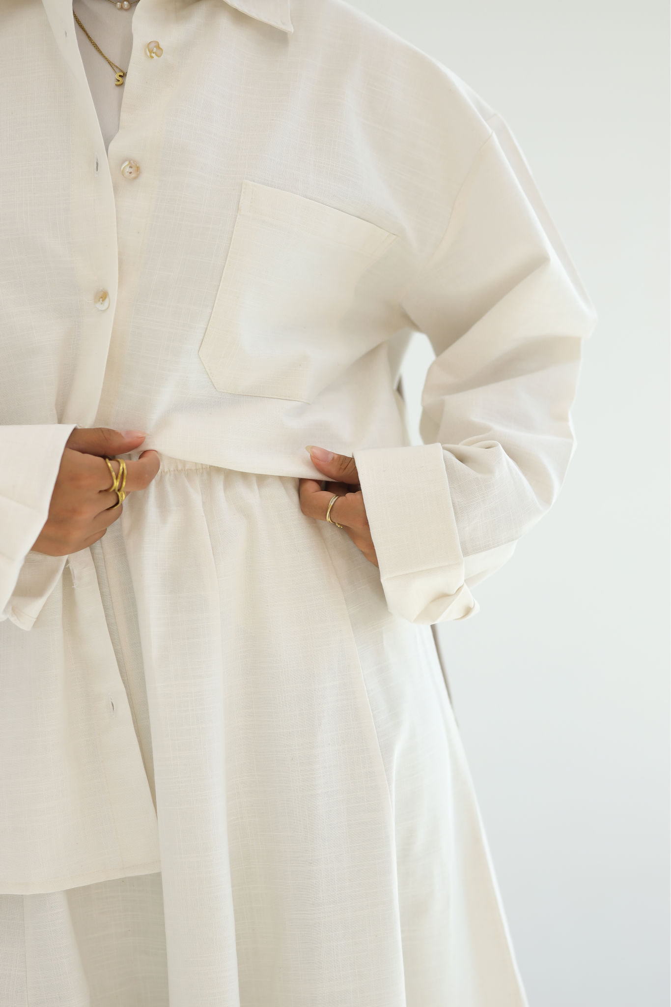 Linen Skirt Off-White Set